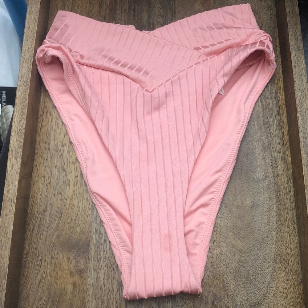 aerie Pink Ribbed High-Cut Bikini Bottoms